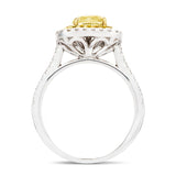 Certified Cushion Yellow Diamond Double Halo Engagement Ring 0.90ct Ring 18k White Gold - All Diamond
