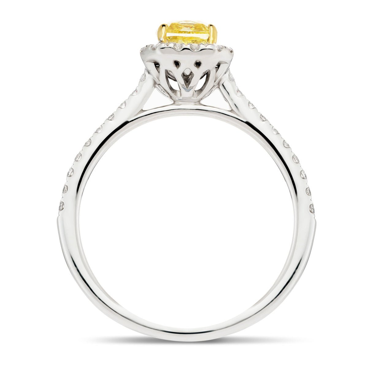 Certified Cushion Yellow Diamond Engagement Ring 0.80ct Ring in 18k White Gold - All Diamond