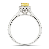 Certified Cushion Yellow Diamond Engagement Ring 0.80ct Ring in 18k White Gold - All Diamond