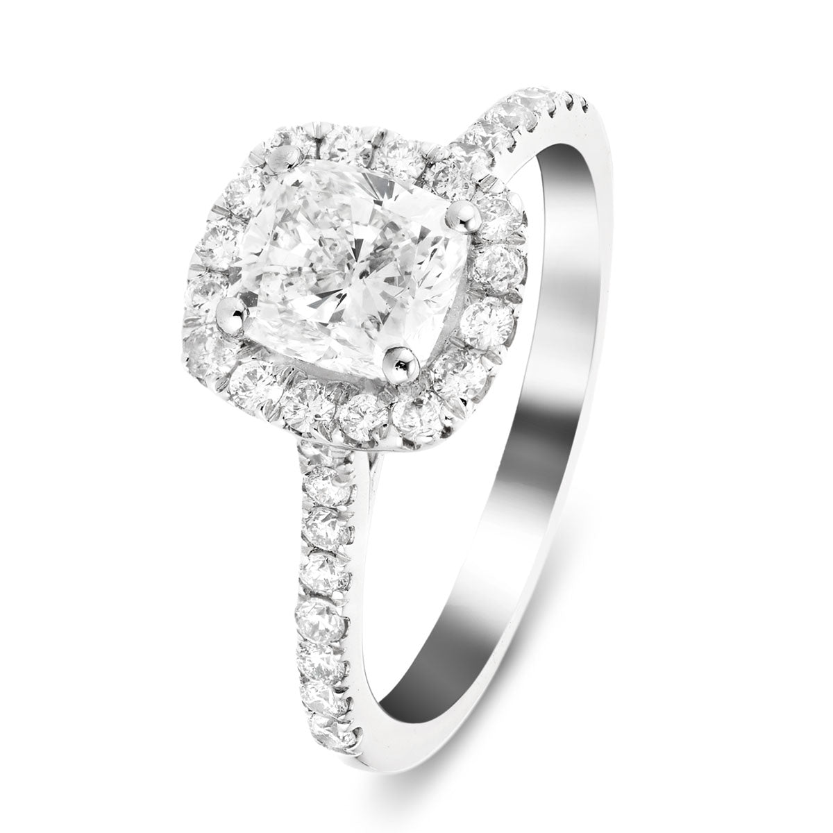 Certified Diamond Halo Cushion Engagement Ring 1.15ct Platinum - All Diamond