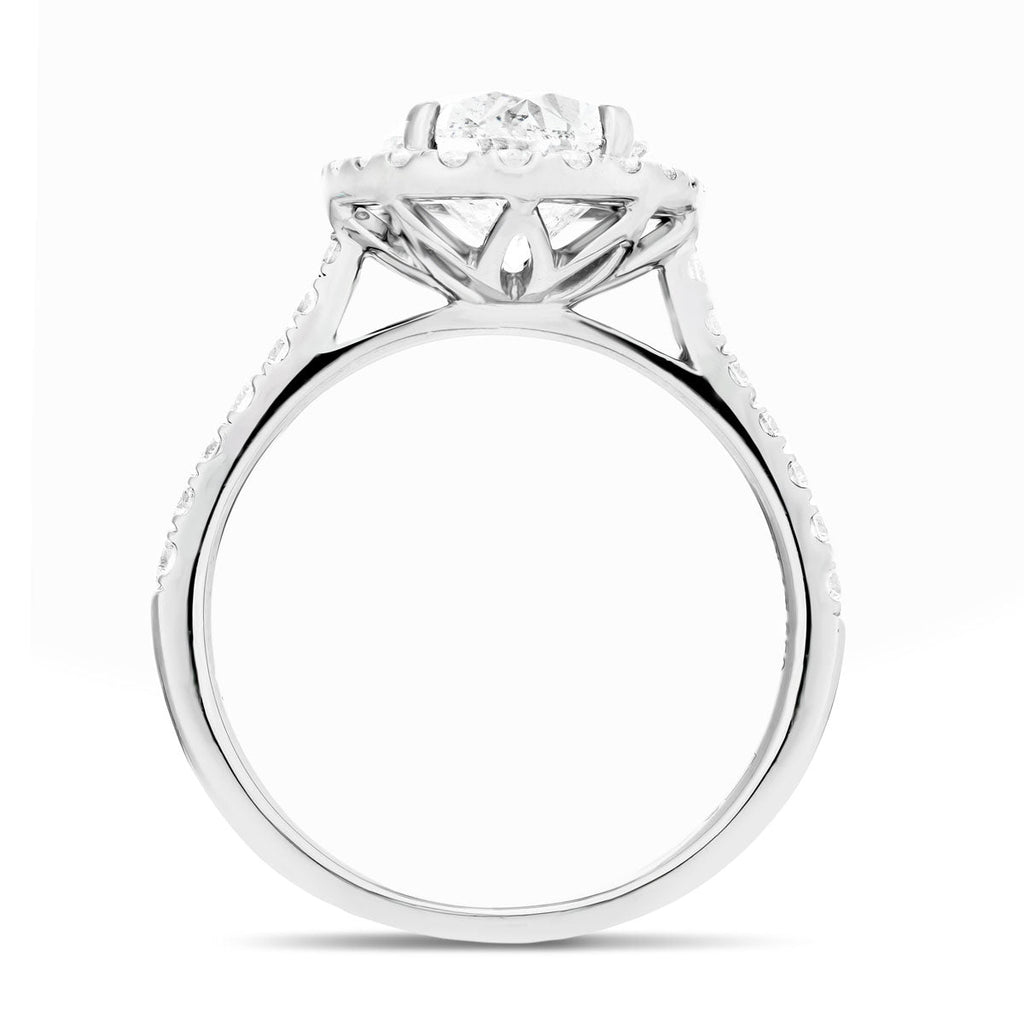 Certified Diamond Halo Oval Engagement Ring 1.50ct E/VS 18k White Gold - All Diamond
