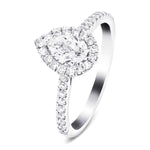 Certified Diamond Halo Pear Engagement Ring 0.85ct 18k White Gold - All Diamond