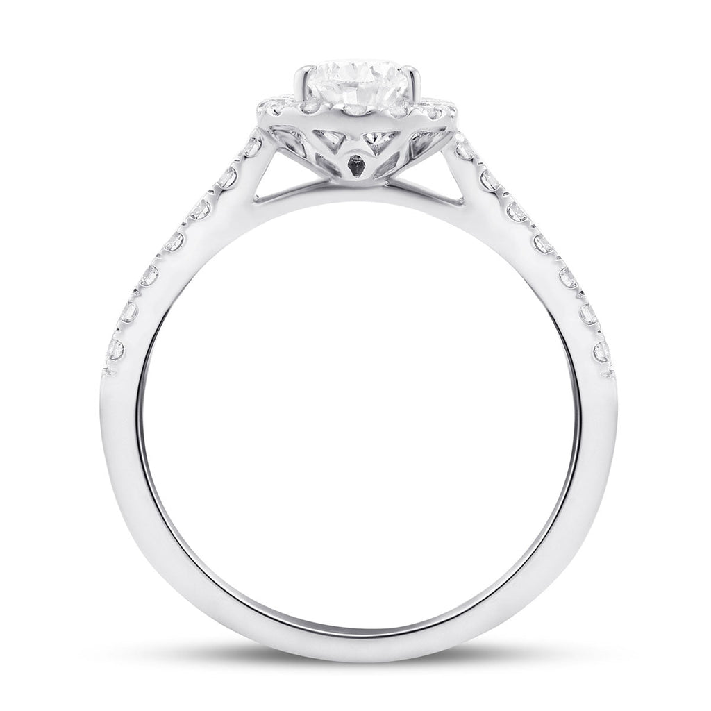 Certified Diamond Halo Pear Engagement Ring 0.85ct Platinum - All Diamond