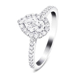 Certified Diamond Halo Pear Engagement Ring 1.15ct 18k White Gold - All Diamond