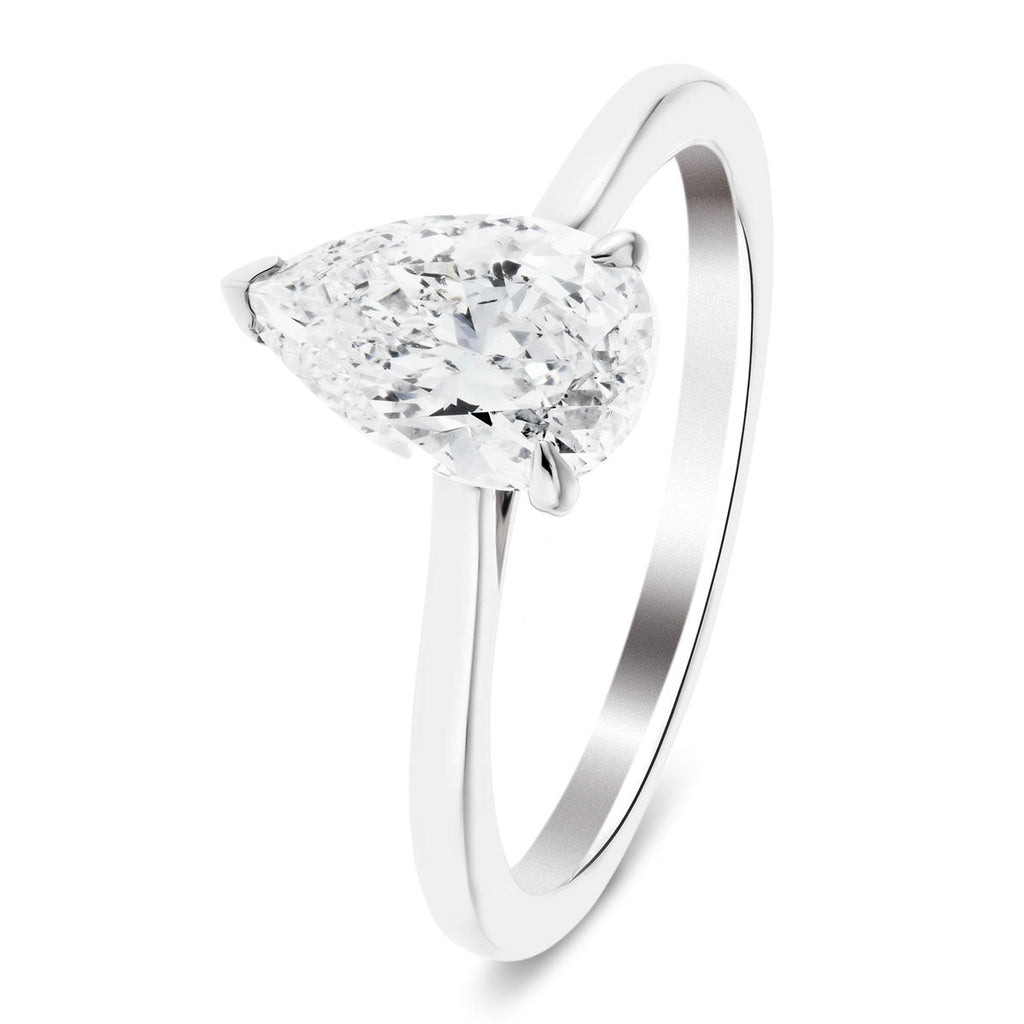 Certified Diamond Pear Solitaire Engagement Ring 1.00ct G/SI 18k White Gold - All Diamond