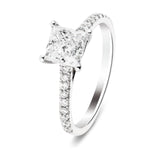 Certified Diamond Princess Side Stone Engagement Ring 0.55ct E/VS 18k White Gold - All Diamond