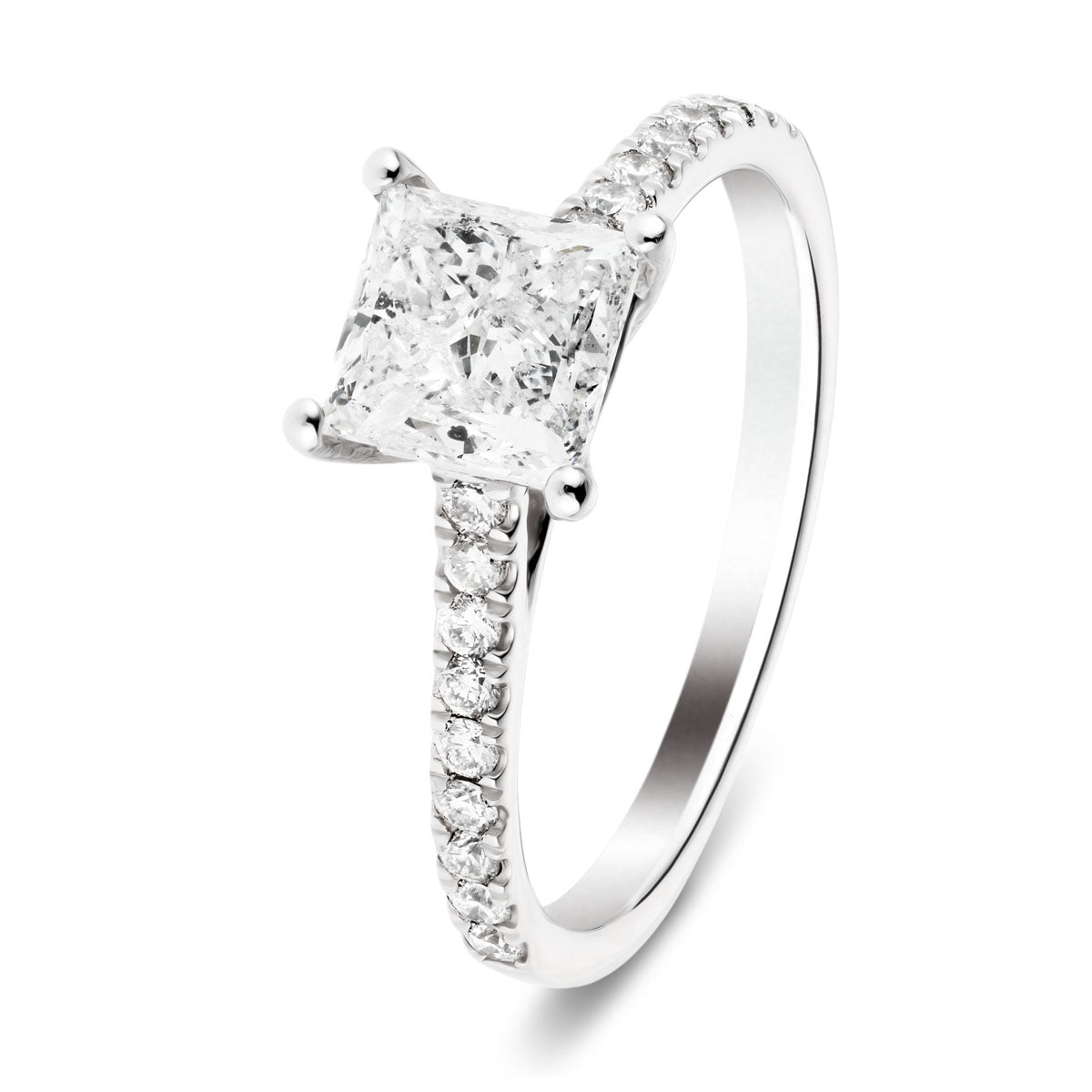 Certified Diamond Princess Side Stone Engagement Ring 0.55ct G/SI 18k White Gold - All Diamond