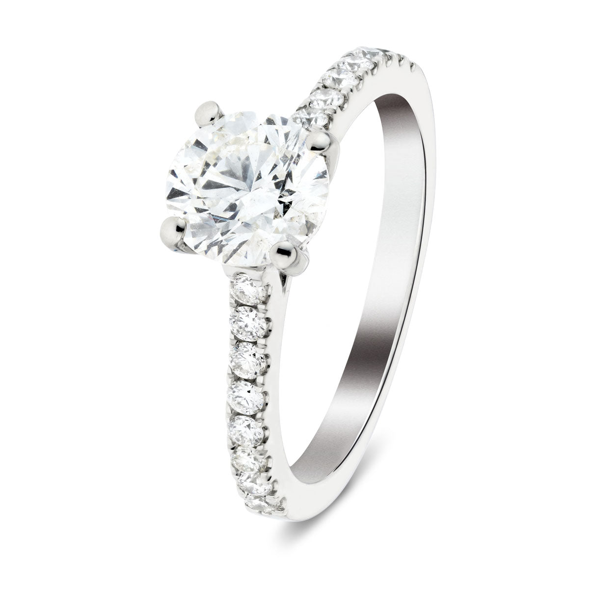 Certified Diamond Round Side Stone Engagement Ring 0.45ct E/VS 18k White Gold - All Diamond