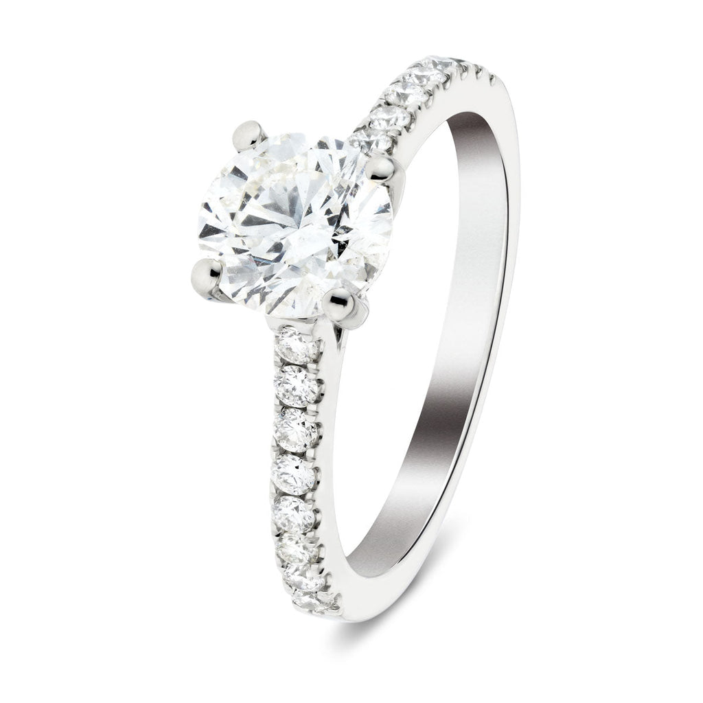 Certified Diamond Round Side Stone Engagement Ring 0.50ct G/SI 18k White Gold - All Diamond