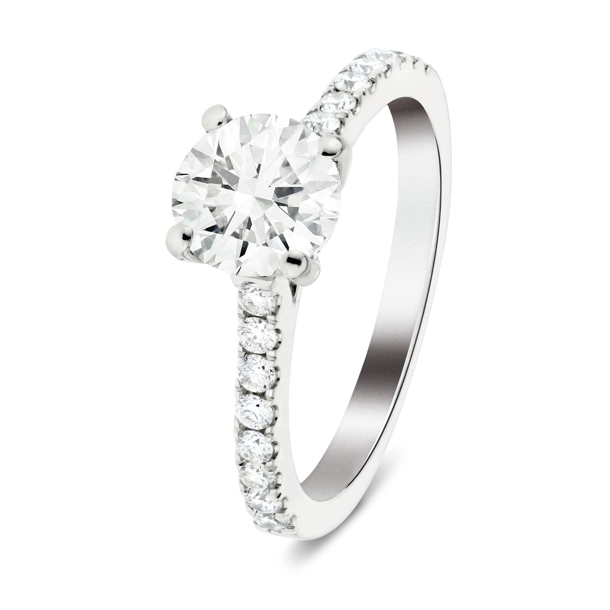 Certified Diamond Round Side Stone Engagement Ring 1.75ct E/VS 18k White Gold - All Diamond