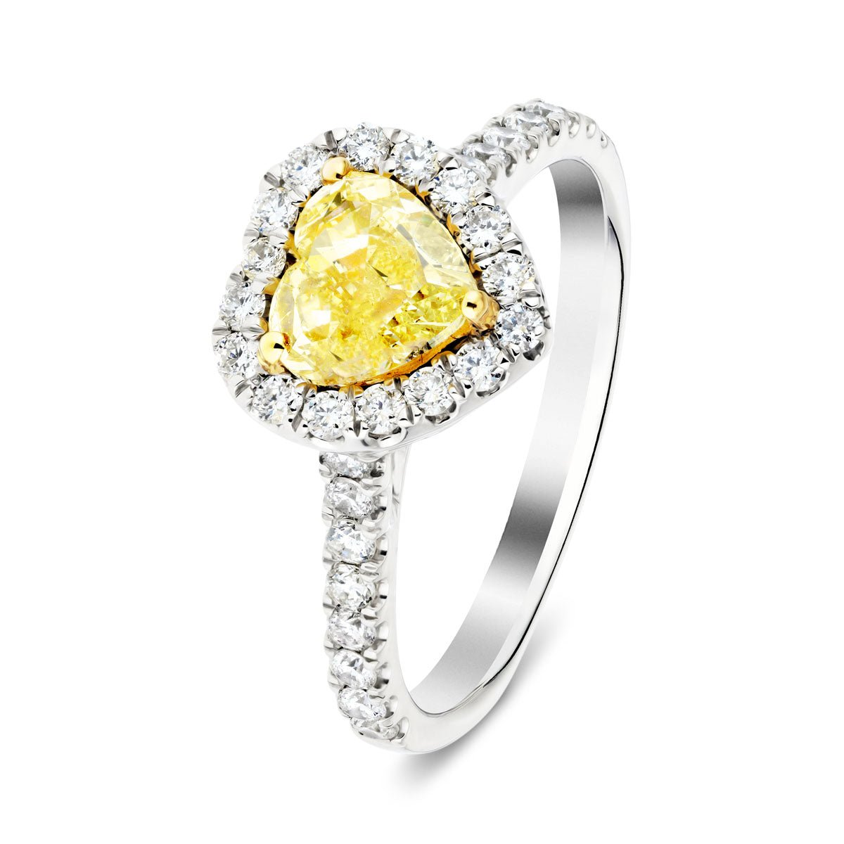 Certified Heart Yellow Diamond Halo Engagement Ring 0.80ct Ring in 18k White Gold - All Diamond