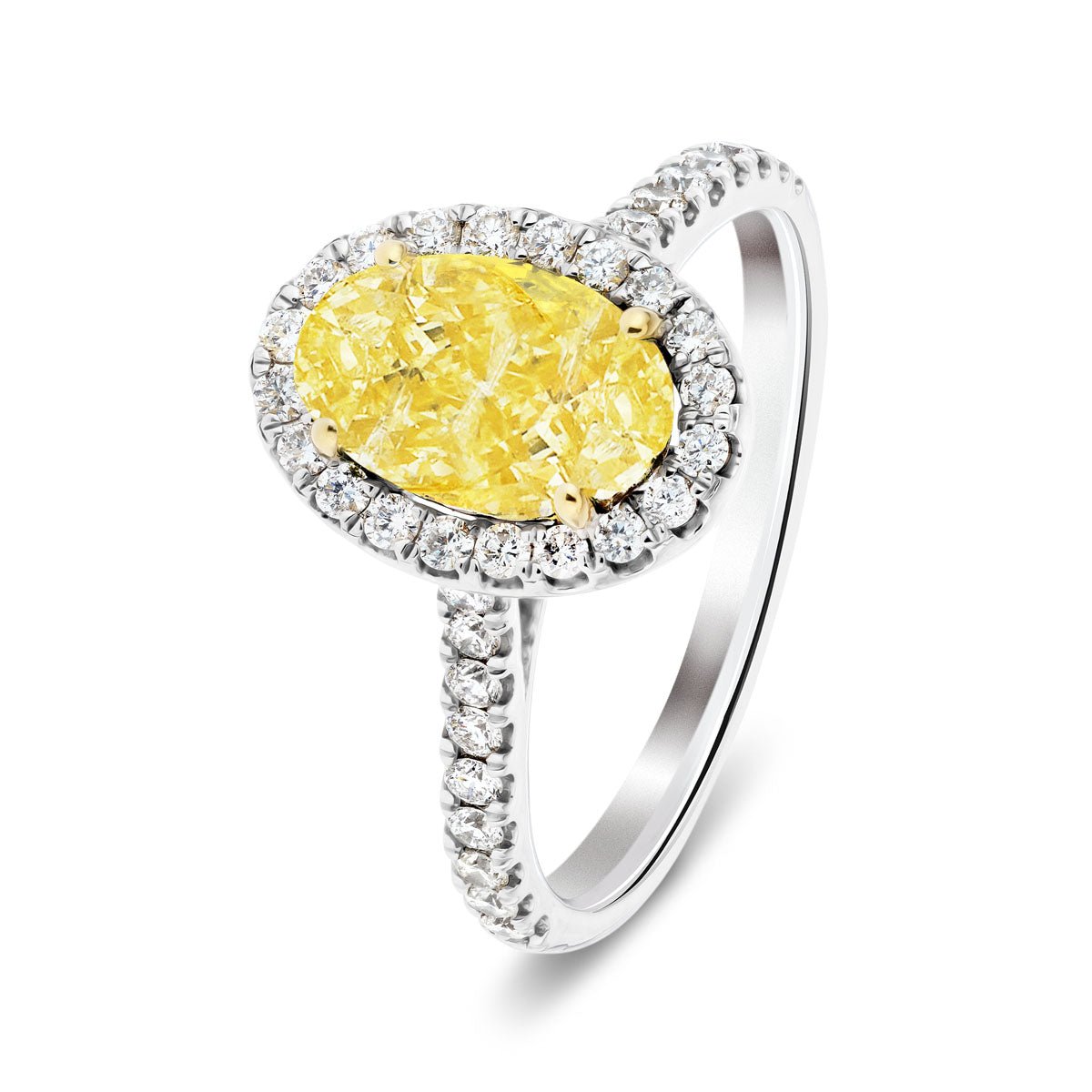 Certified Oval Yellow Diamond Halo Engagement Ring 0.80ct Ring in 18k White Gold - All Diamond