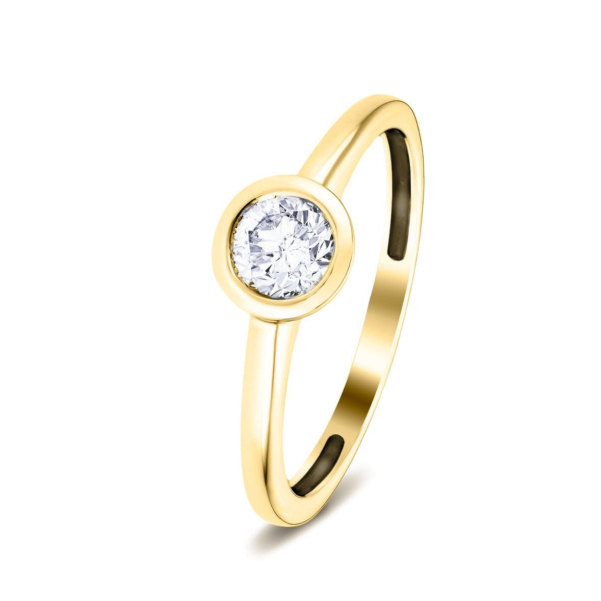Certified Rub Over Diamond Solitaire Engagement Ring 0.33ct G/SI 18k Yellow Gold - All Diamond