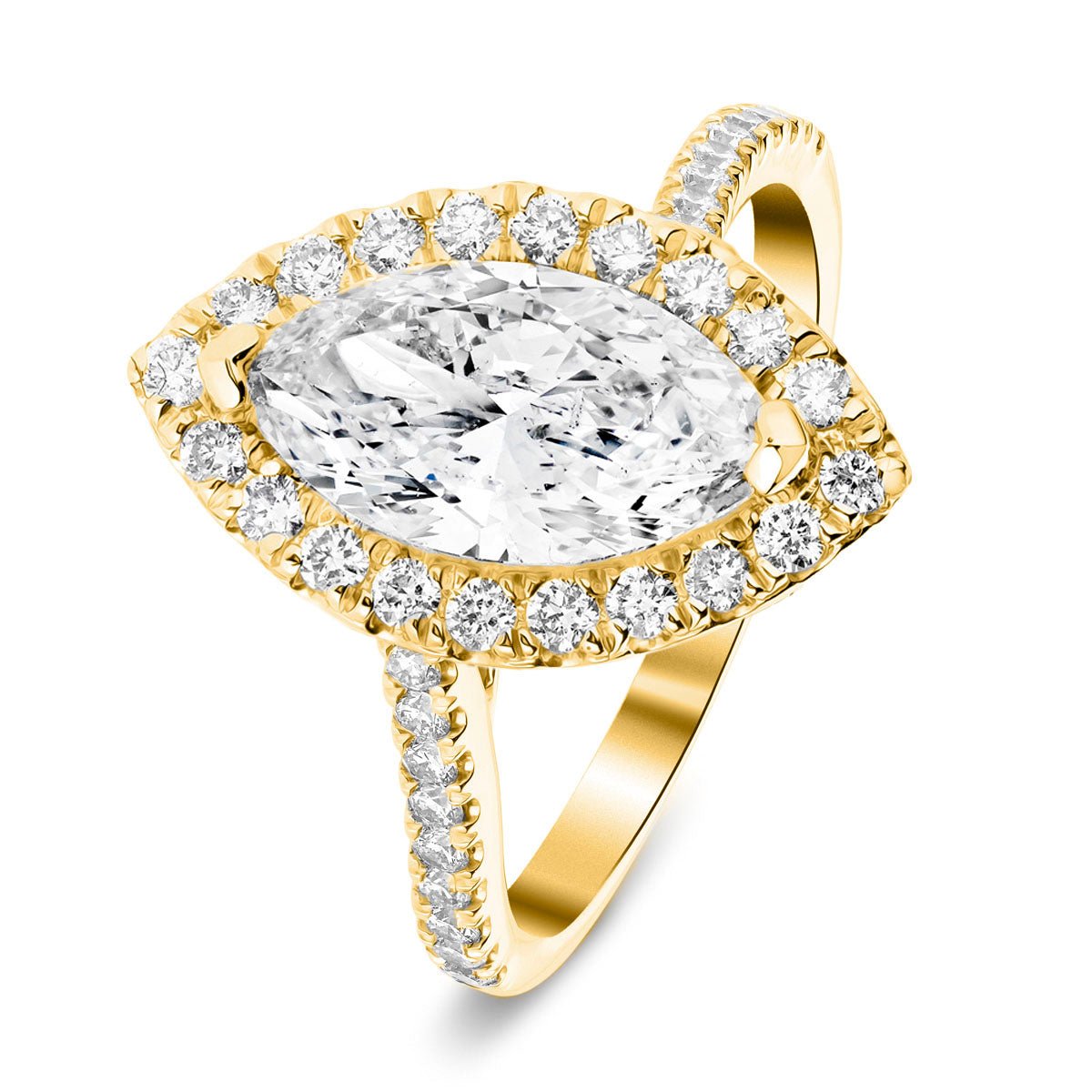 Certified Twist Marquise Diamond Halo Engagement Ring 1.50ct E/VS in 18k Yellow Gold - All Diamond