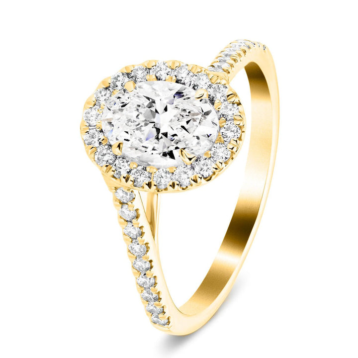 Certified Twist Oval Diamond Halo Engagement Ring 0.60ct E/VS in 18k Yellow Gold