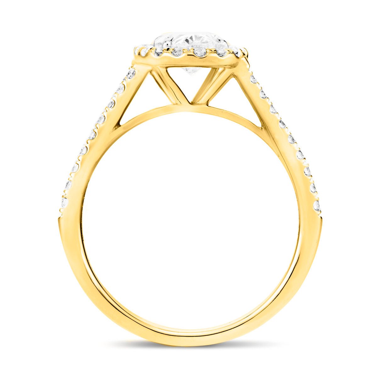 Certified Twist Oval Diamond Halo Engagement Ring 0.85ct E/VS in 18k Yellow Gold - All Diamond