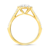 Certified Twist Oval Diamond Halo Engagement Ring 0.85ct G/SI in 18k Yellow Gold - All Diamond