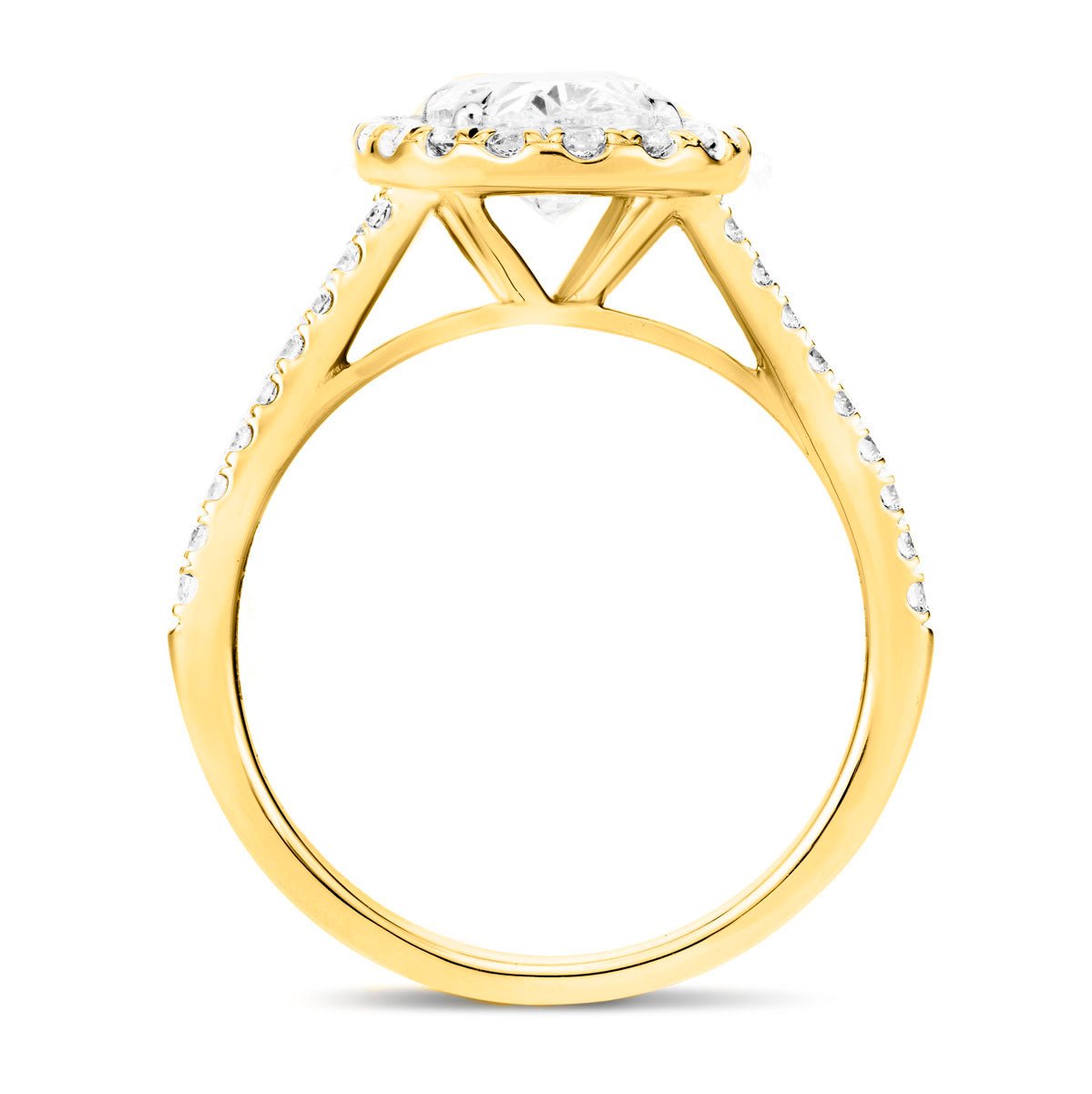 Certified Twist Oval Diamond Halo Engagement Ring 2.10ct G/SI in 18k Yellow Gold - All Diamond
