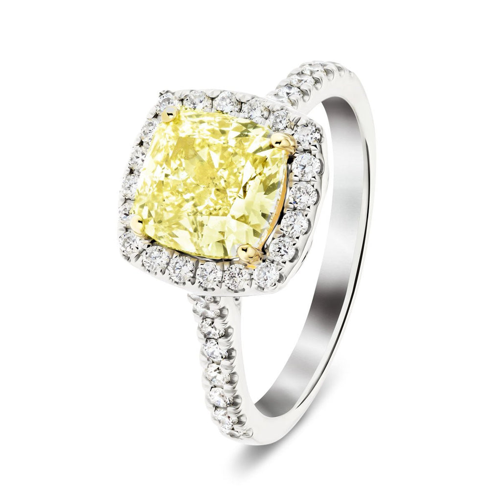 Certified Yellow Diamond Cushion Engagement Ring 0.80ct Ring in 18k White Gold - All Diamond