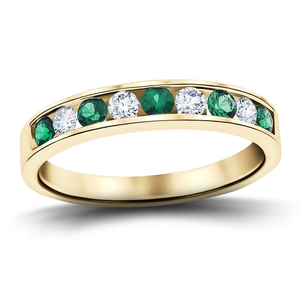 Channel Emerald & Diamond Half Eternity Ring 0.50ct 18k Yellow Gold - All Diamond