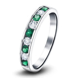 Channel Emerald & Diamond Half Eternity Ring 1.05ct 18k White Gold - All Diamond