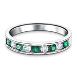 Channel Emerald & Diamond Half Eternity Ring 1.05ct 18k White Gold - All Diamond