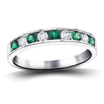 Channel Emerald & Diamond Half Eternity Ring 1.05ct 18k White Gold - All Diamond