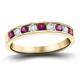 Channel Ruby & Diamond Half Eternity Ring 0.90ct 18k Yellow Gold - All Diamond