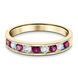 Channel Ruby & Diamond Half Eternity Ring 0.90ct 18k Yellow Gold - All Diamond