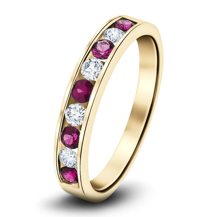 Channel Ruby & Diamond Half Eternity Ring 1.15ct 18k Yellow Gold