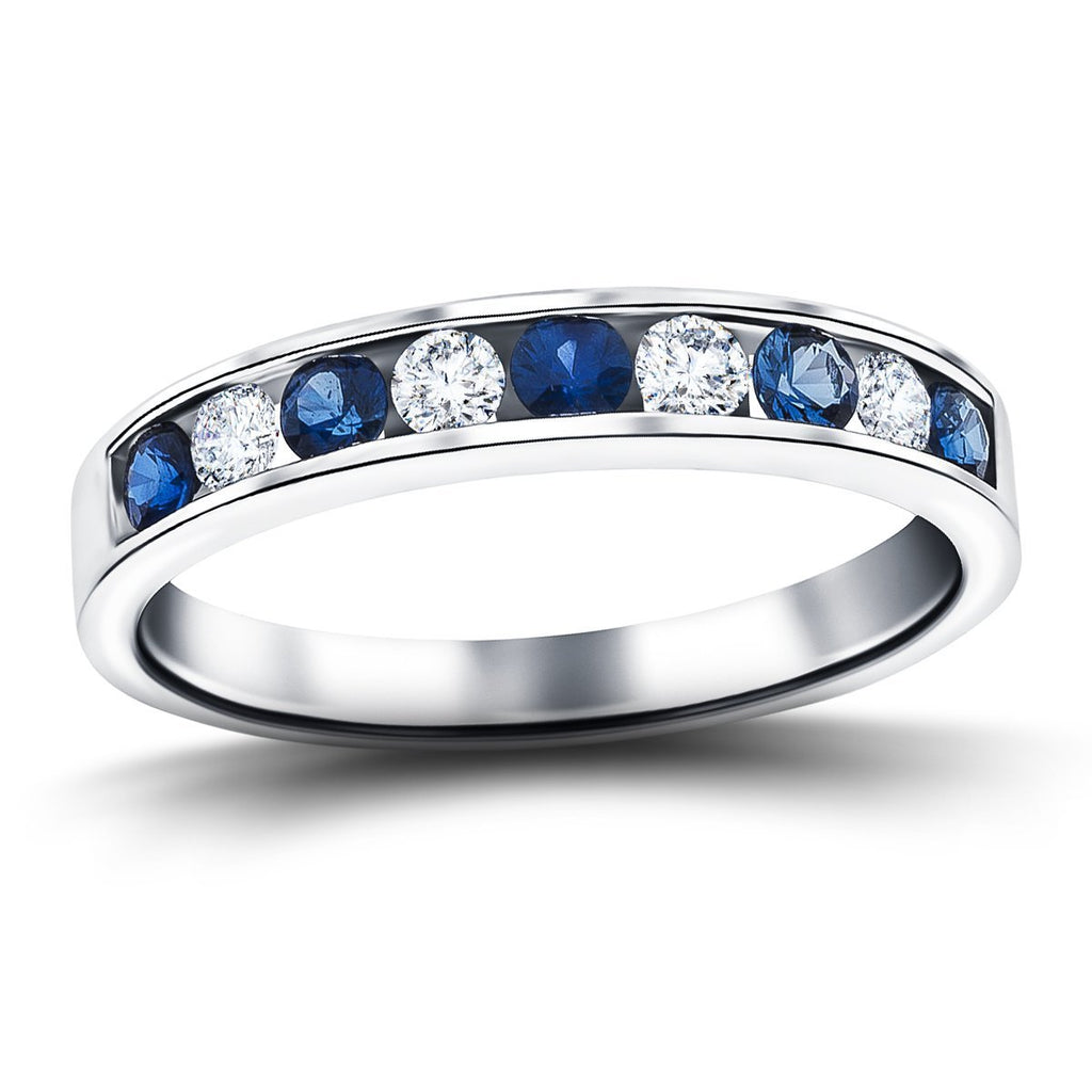 Channel Sapphire & Diamond Half Eternity Ring 0.55ct 18k White Gold - All Diamond