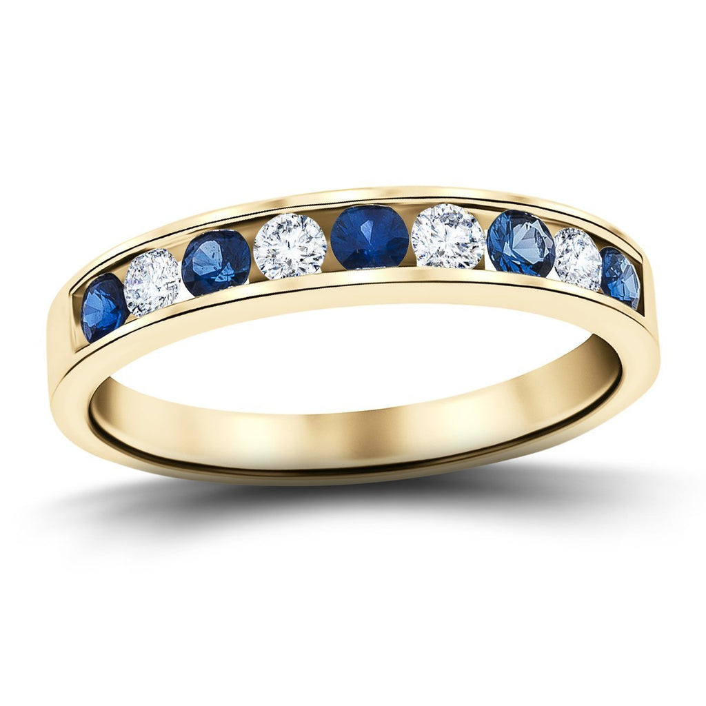 Channel Sapphire & Diamond Half Eternity Ring 0.55ct 18k Yellow Gold - All Diamond