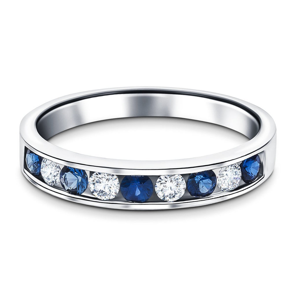 Channel Sapphire & Diamond Half Eternity Ring 0.90ct 18k White Gold - All Diamond