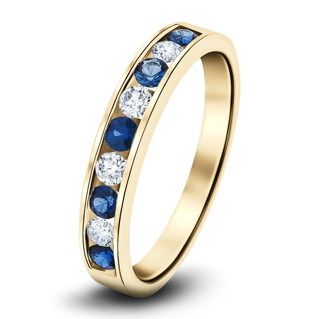 Channel Sapphire & Diamond Half Eternity Ring 0.90ct 18k Yellow Gold - All Diamond