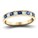 Channel Sapphire & Diamond Half Eternity Ring 0.90ct 18k Yellow Gold - All Diamond