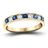 Channel Sapphire & Diamond Half Eternity Ring 0.90ct 18k Yellow Gold - All Diamond