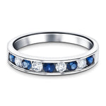 Channel Sapphire & Diamond Half Eternity Ring 1.15ct 18k White Gold - All Diamond