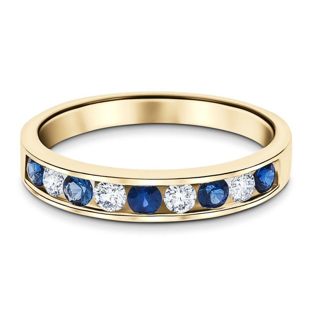 Channel Sapphire & Diamond Half Eternity Ring 1.15ct 18k Yellow Gold - All Diamond