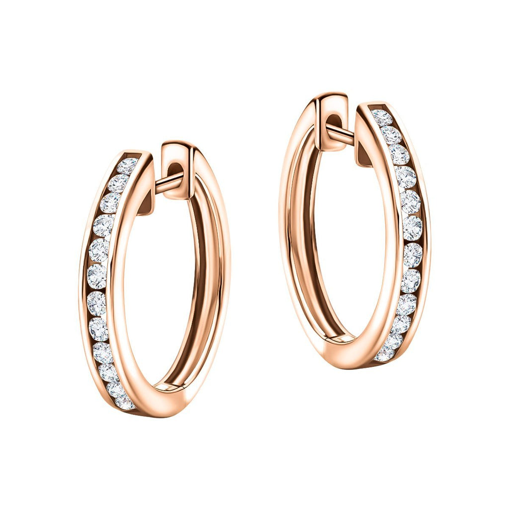 Channel Set Diamond Hoop Earrings 0.50ct G/SI 18k Rose Gold 20.0mm - All Diamond