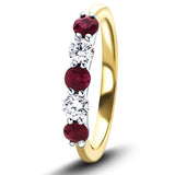 Classic 0.55ct Ruby 0.30ct Diamond Five Stone Ring 18k Yellow Gold - All Diamond