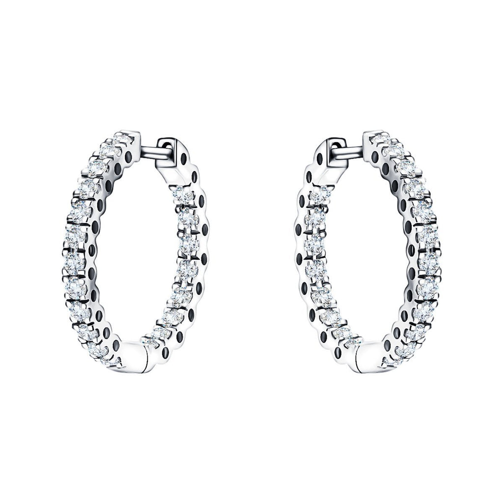 Classic Diamond Hoop Earrings 1.00ct G/SI Quality 18k White Gold - All Diamond