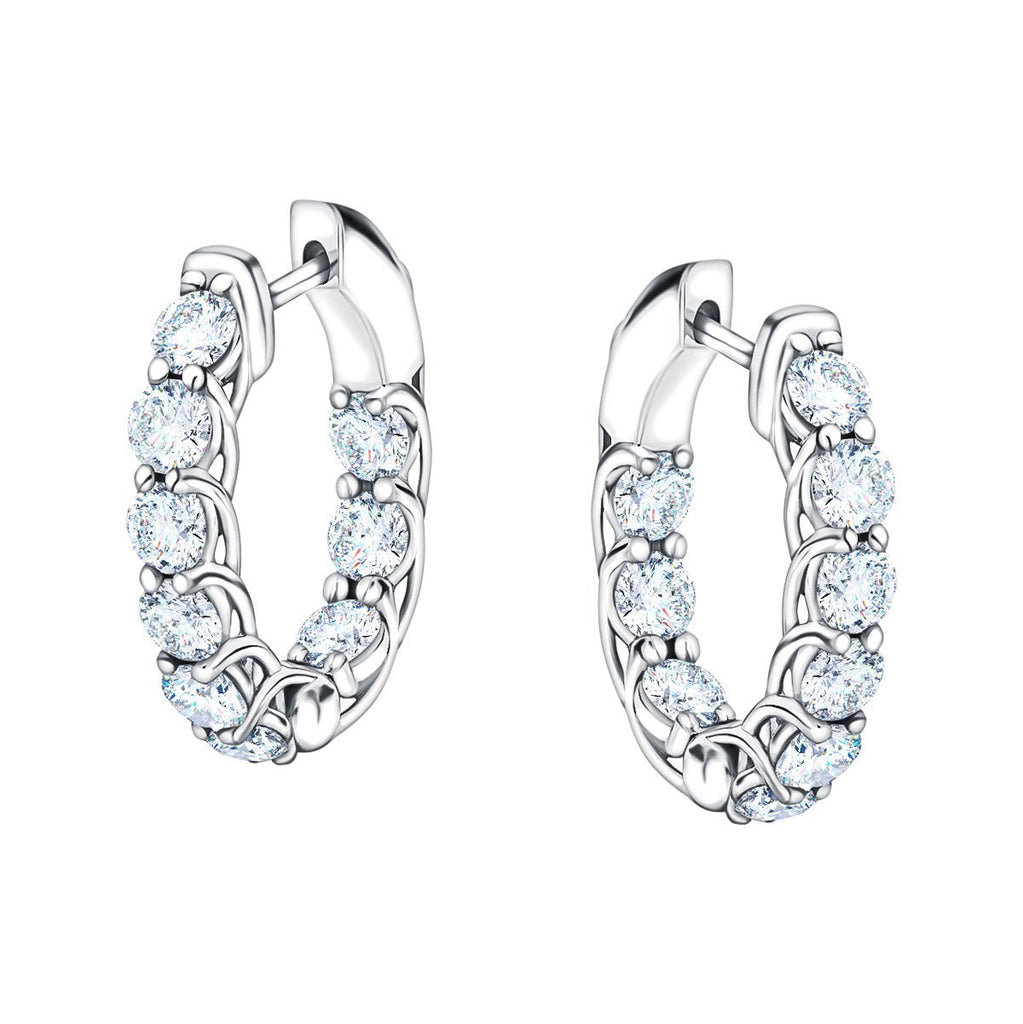 Classic Diamond Hoop Earrings 2.00ct G/SI Quality 18k White Gold - All Diamond