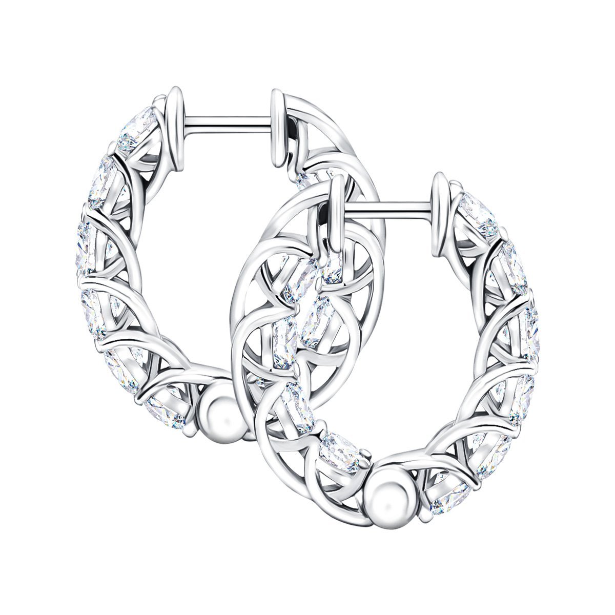 Classic Diamond Hoop Earrings 2.20ct G/SI Quality in 18k White Gold - All Diamond