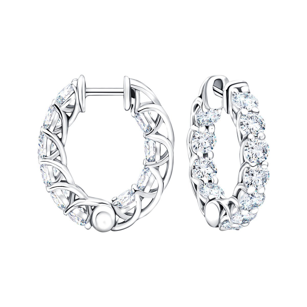 Classic Diamond Hoop Earrings 2.20ct G/SI Quality in 18k White Gold - All Diamond