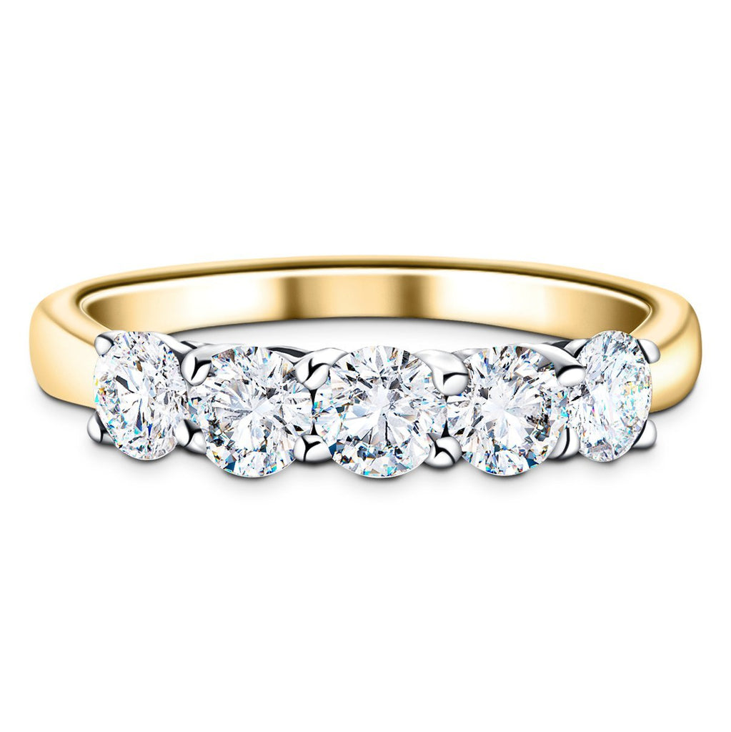 Classic Five Stone Ring with 1.50ct G/SI Quality 18k Yellow Gold - All Diamond