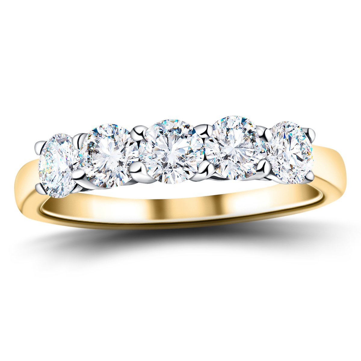 Classic Five Stone Ring with 1.50ct G/SI Quality 18k Yellow Gold - All Diamond