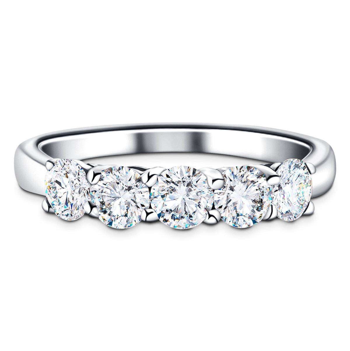 Classic Five Stone Ring with 1.50ct G/SI Quality Diamonds in Platinum - All Diamond