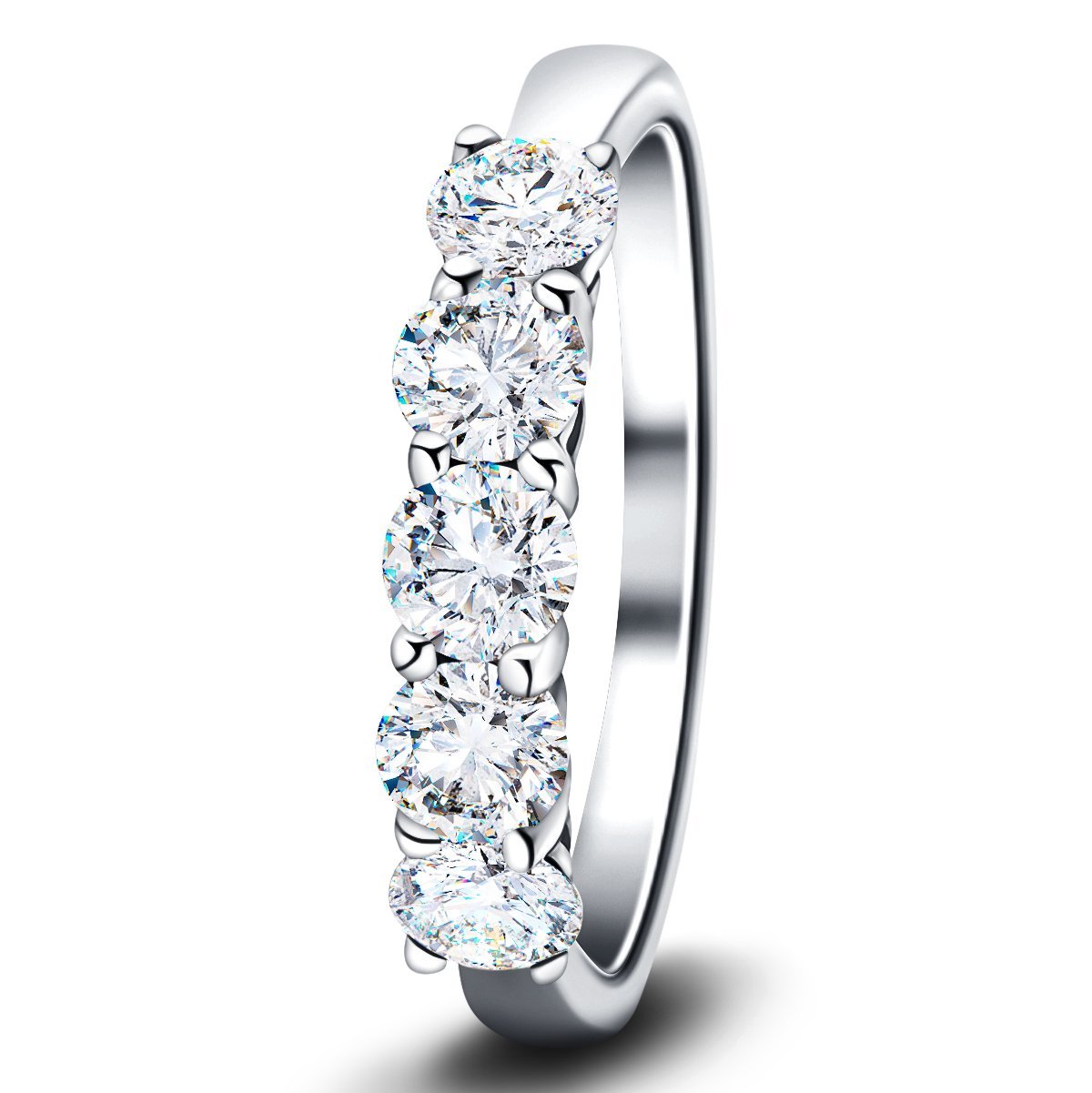 Classic Five Stone Ring with 1.50ct G/SI Quality Diamonds in Platinum - All Diamond