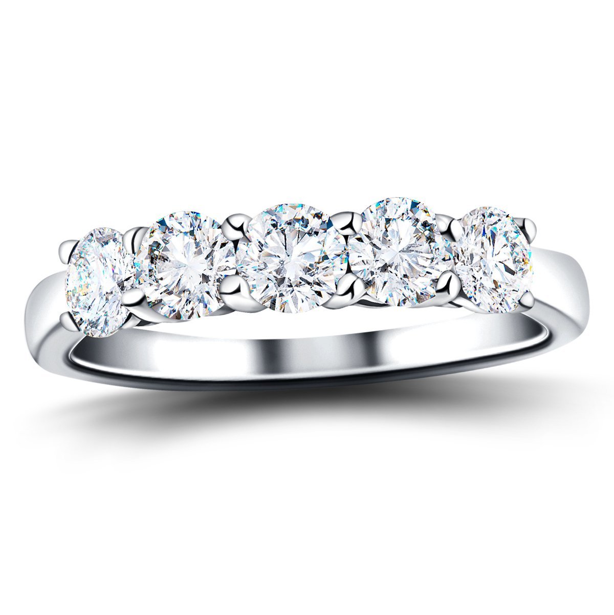 Classic Five Stone Ring with 2.00ct G/SI Quality 18k White Gold - All Diamond