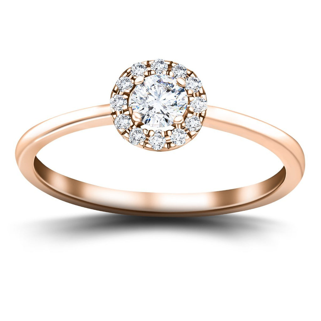 Classic Halo Diamond Engagement Ring with 0.27ct in 18k Rose Gold - All Diamond